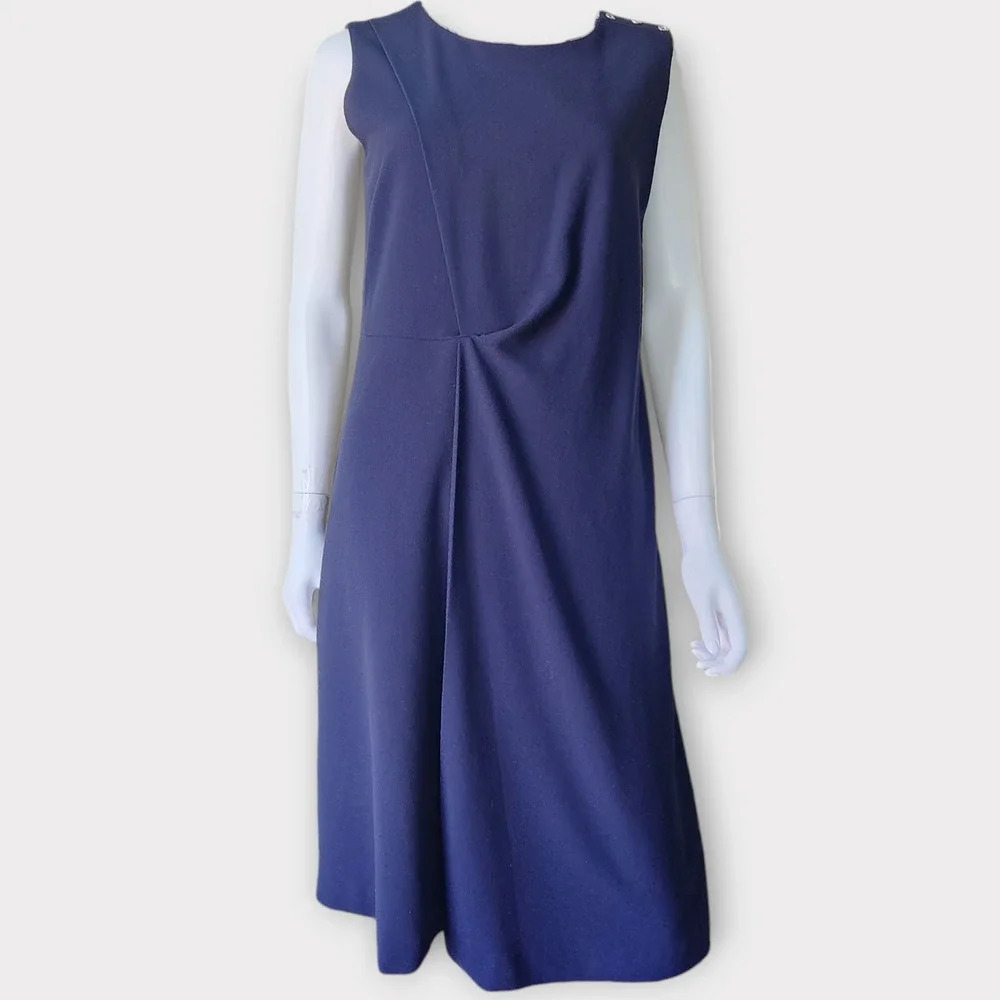 Barbour Womens Wool Sheath Dress US 10 EU 40 Navy Blue Summer Tartan